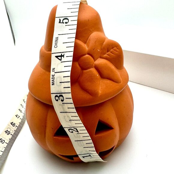 Vintage Jack-O-Lantern Red Clay Terra Cotta 5"  Halloween Pumpkin Candle Holder - Picture 7 of 9
